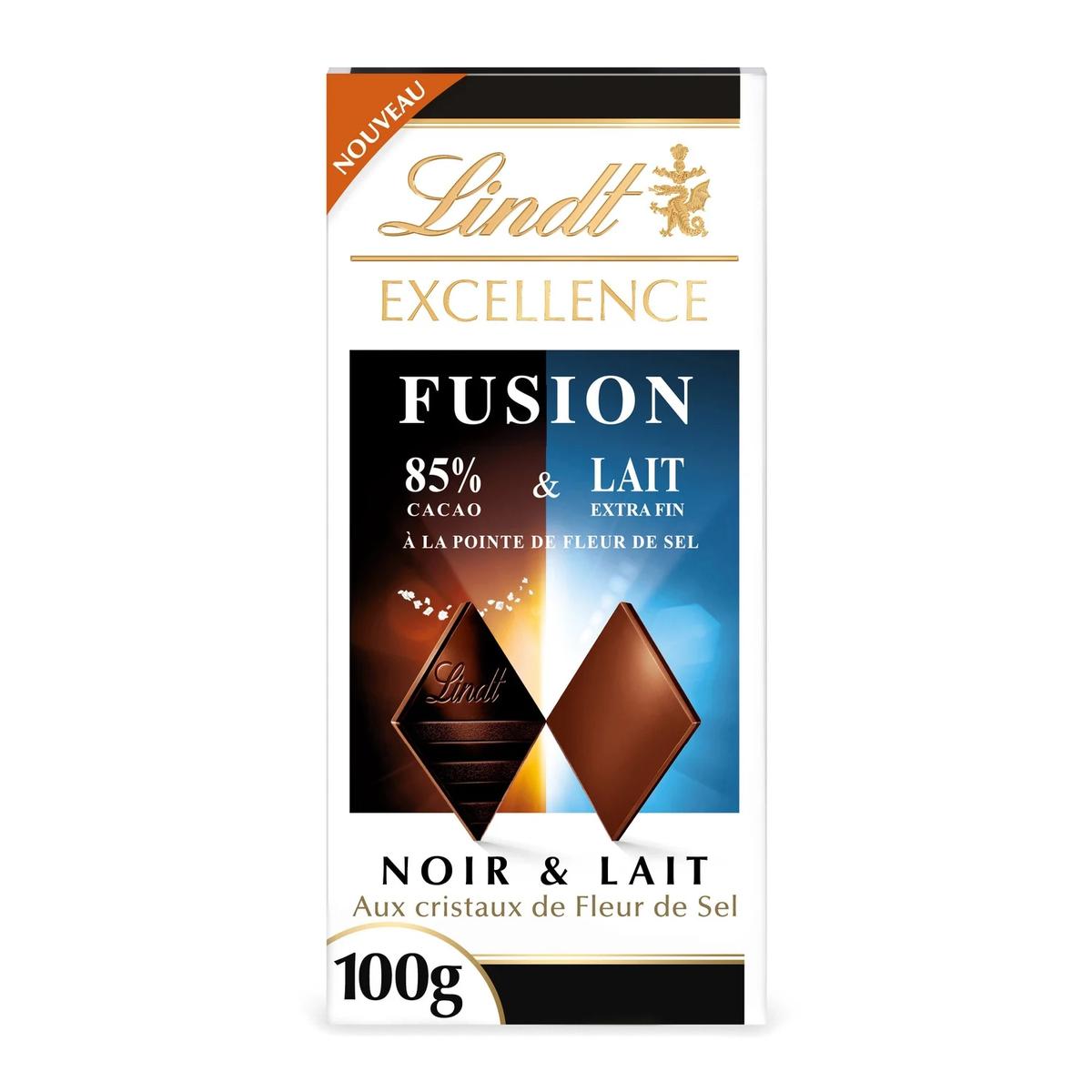 3046920014472 - Lindt - Tablette Fusion Chocolat Noir 85% & Lait à la Pointe de Sel