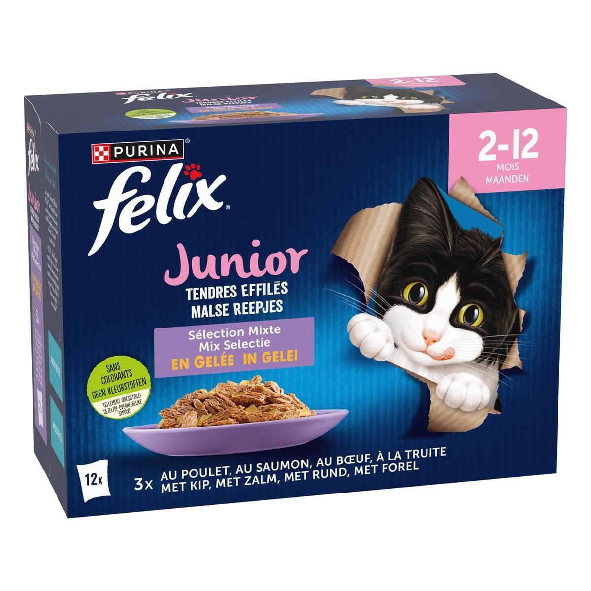 7613287328472 - Purina - Félix - Sachets en Gelée Tendres Effilés Poulet, Saumon, Bœuf, Truite pour Chaton