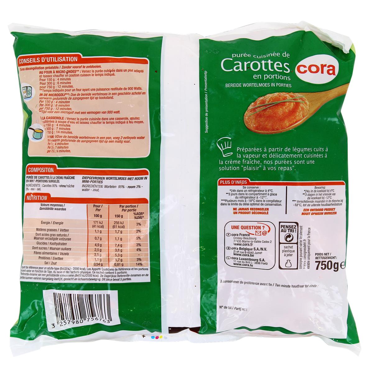 2050000269172 - Cora - Purée cuisinée de carottes à la crème fraîche en portions