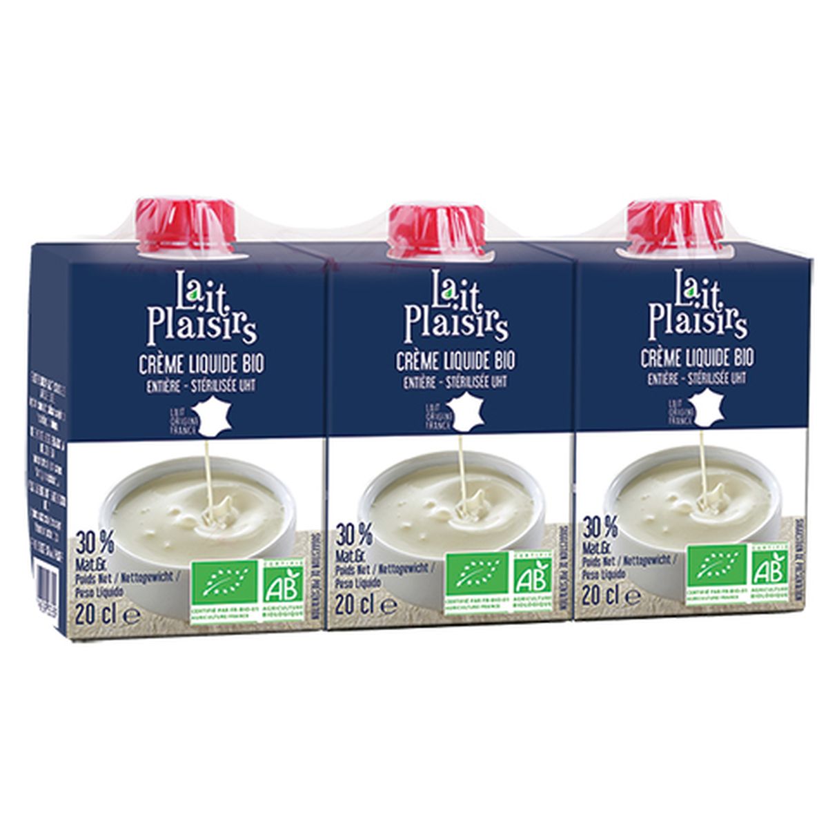 Acheter Lait Plaisirs Crème liquide Entière U.H.T. 30% MG, Bio, 3x20cl