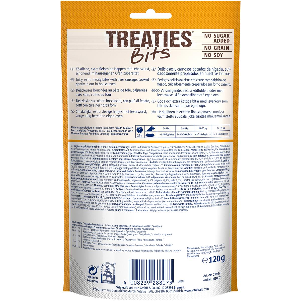 4008239288073 - Vitakraft Treaties Bits - Bouchées Saucisse de Foie - Friandise Récompense pour chien