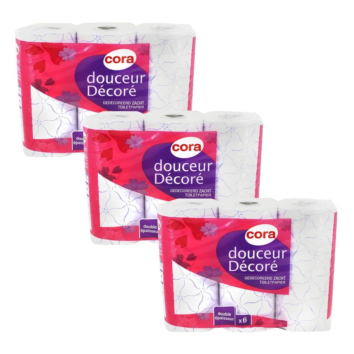 Promotion Cora Papier toilette - Douceur décoré, Lot de 3 x 6 rouleaux