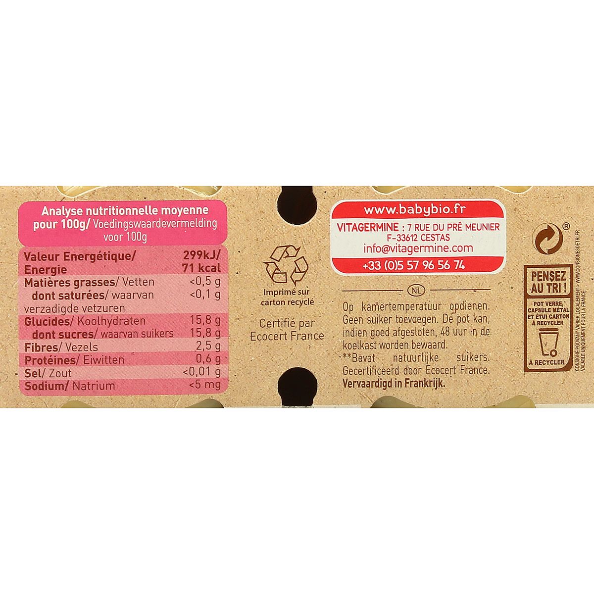 3288131510774 - Babybio - Banane, Pomme d'Aquitaine Bio Pot Bébé Dès 4 mois