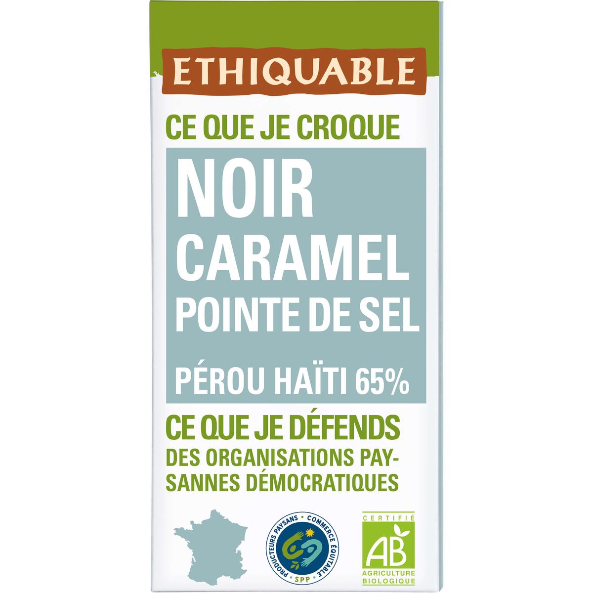 3760091723574 - Ethiquable - Commerce Equitable - Chocolat Noir Caramel pointe de sel 65% Cacao Bio du Pérou ou Equteur