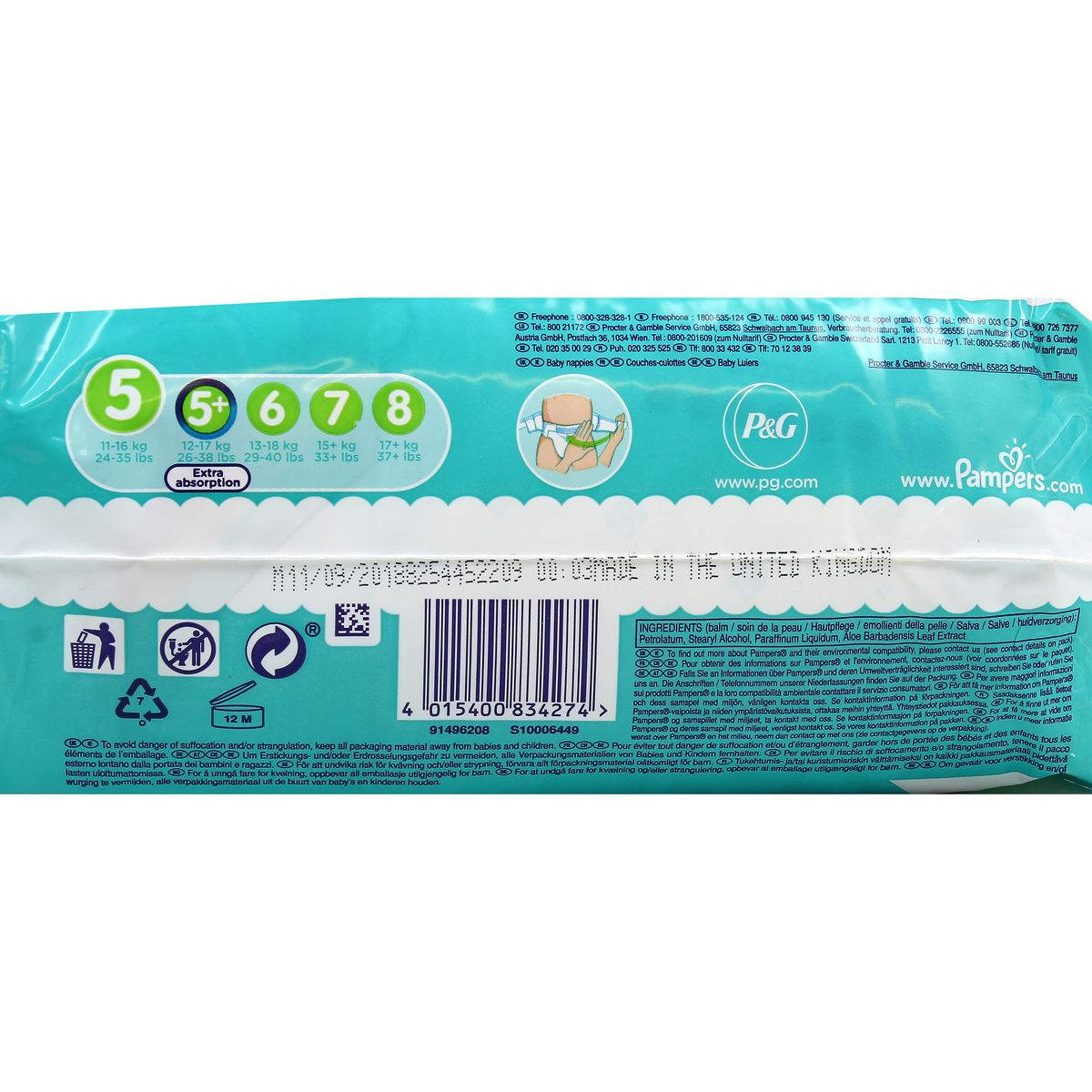 4015400834274 - Pampers Babydry - Couches T5 11/16kg - Format Géant junior