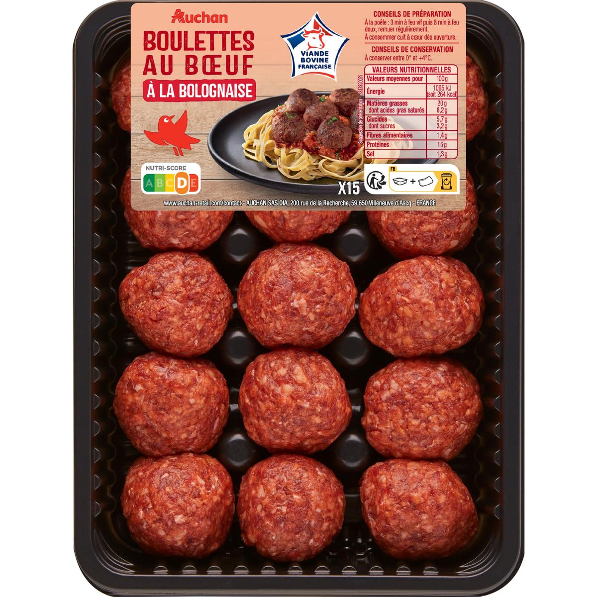 3505625001175 - Auchan - Boulettes au Boeuf à la Bolognaise