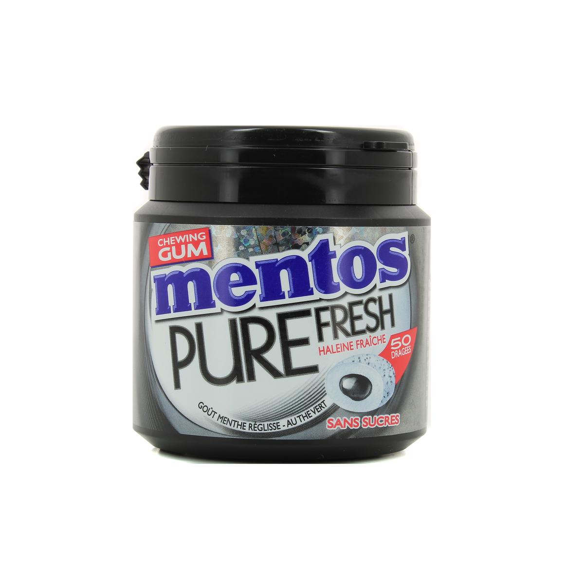 Mentos Chewing-Gum Mentos Pure Fresh Menthe Réglisse- Chewing-Gum Sans  Sucres, 50 Dragées, 100g