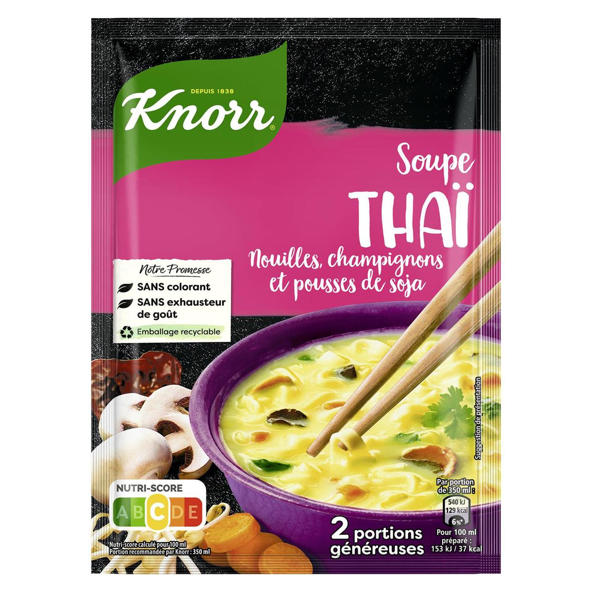 Soupe déshydratée Thaï nouilles, champignons & pousses de soja Knorr (69g)  commandez en ligne avec Flink !