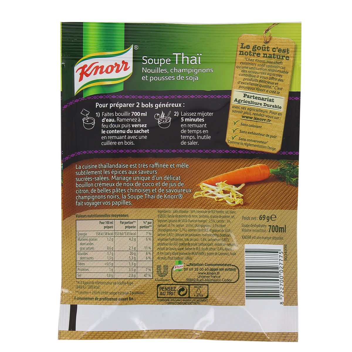 Knorr Soupe Thaï- Nouilles, Champignons et pousses de soja déshydratée