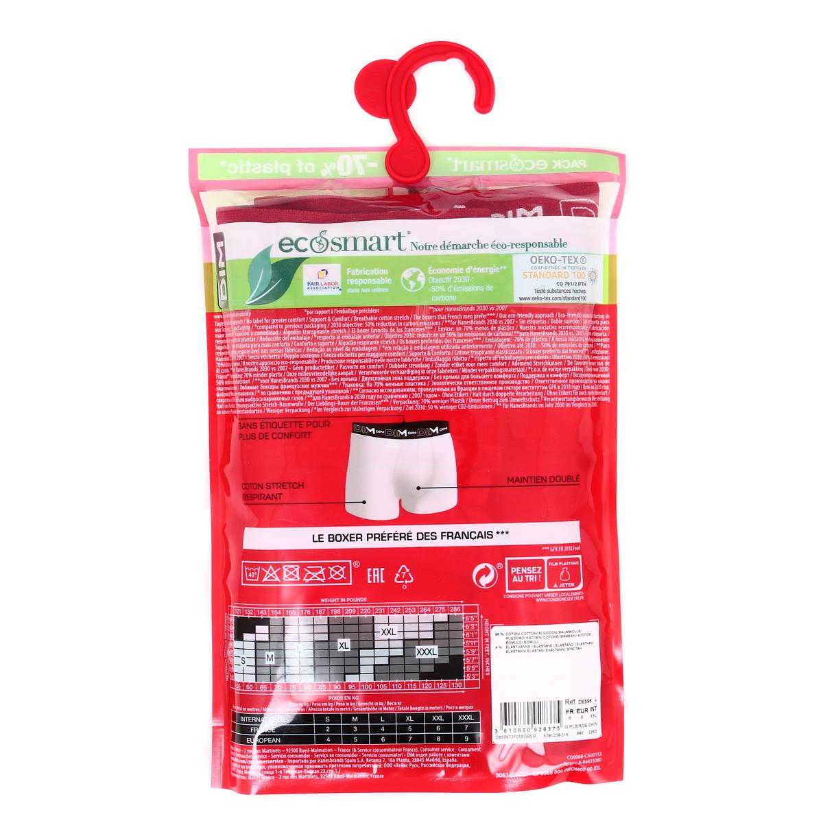 3610860928375 - Dim - Boxers gris, rouge chili et noir Coton Stretch