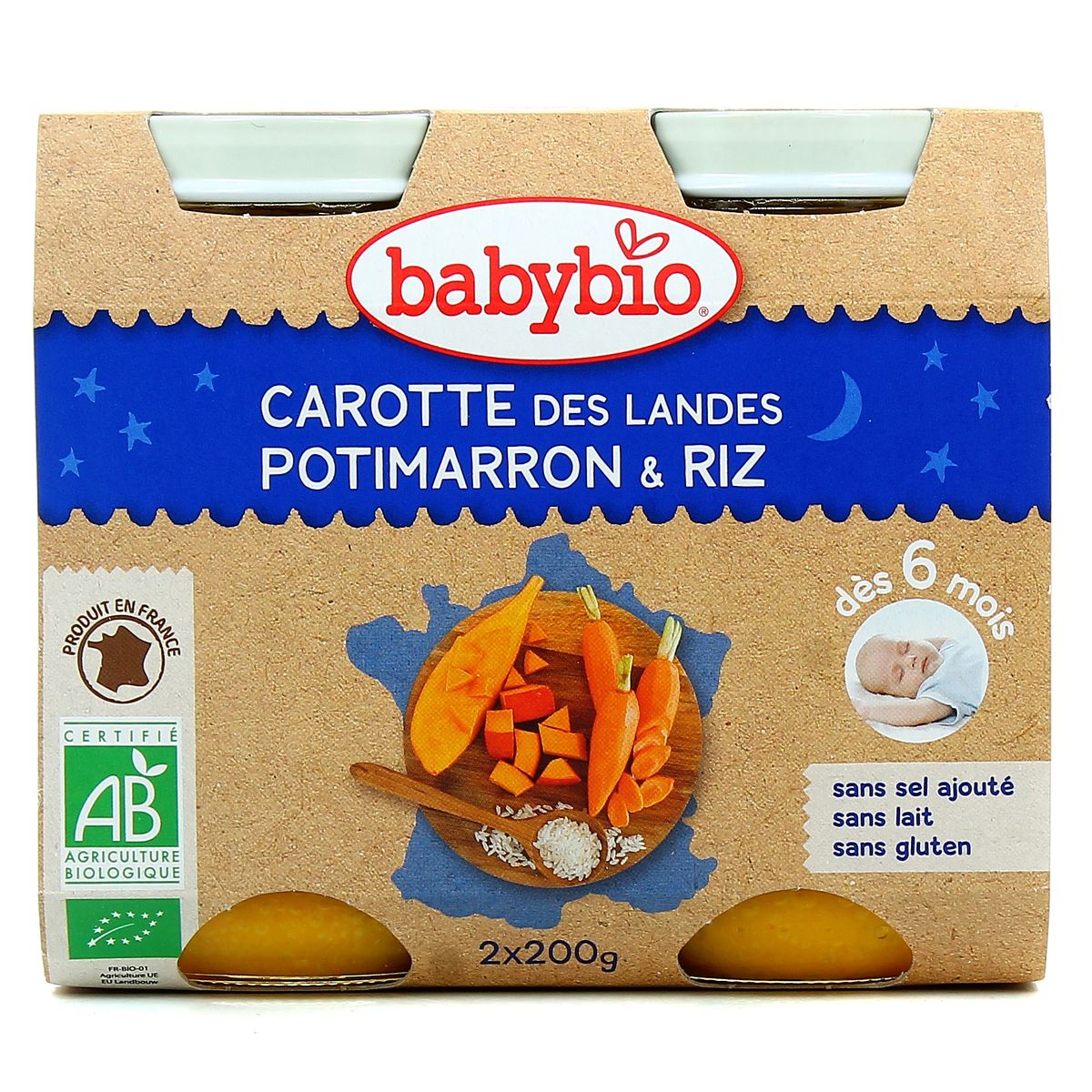 3288131510576 - Babybio - Carottes des Landes Potimarron Riz Bio Pots Bébé dès 6 mois
