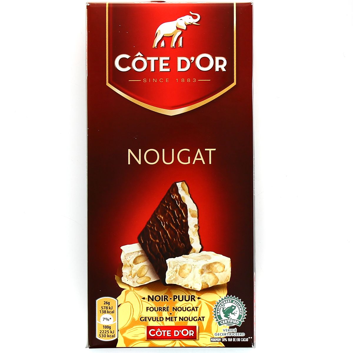 Livraison à domicile Promotion Côte d'Or Chocolat noir Nougat, 130g