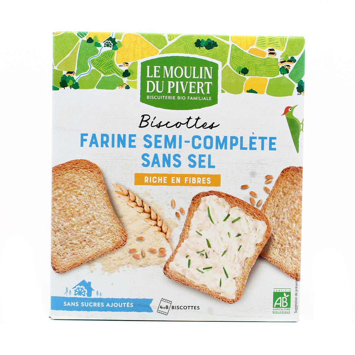 3268350120077 - Le Moulin du Pivert - Biscottes Bio Sans Sel à la farine semi-complètes