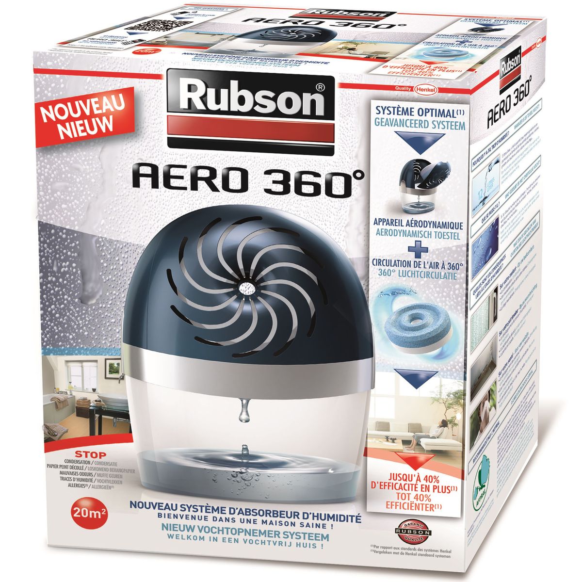 RUBSON Boîte de 4 recharges Aero 360 degré pour absorbeur lutte contre  l'humidité et les