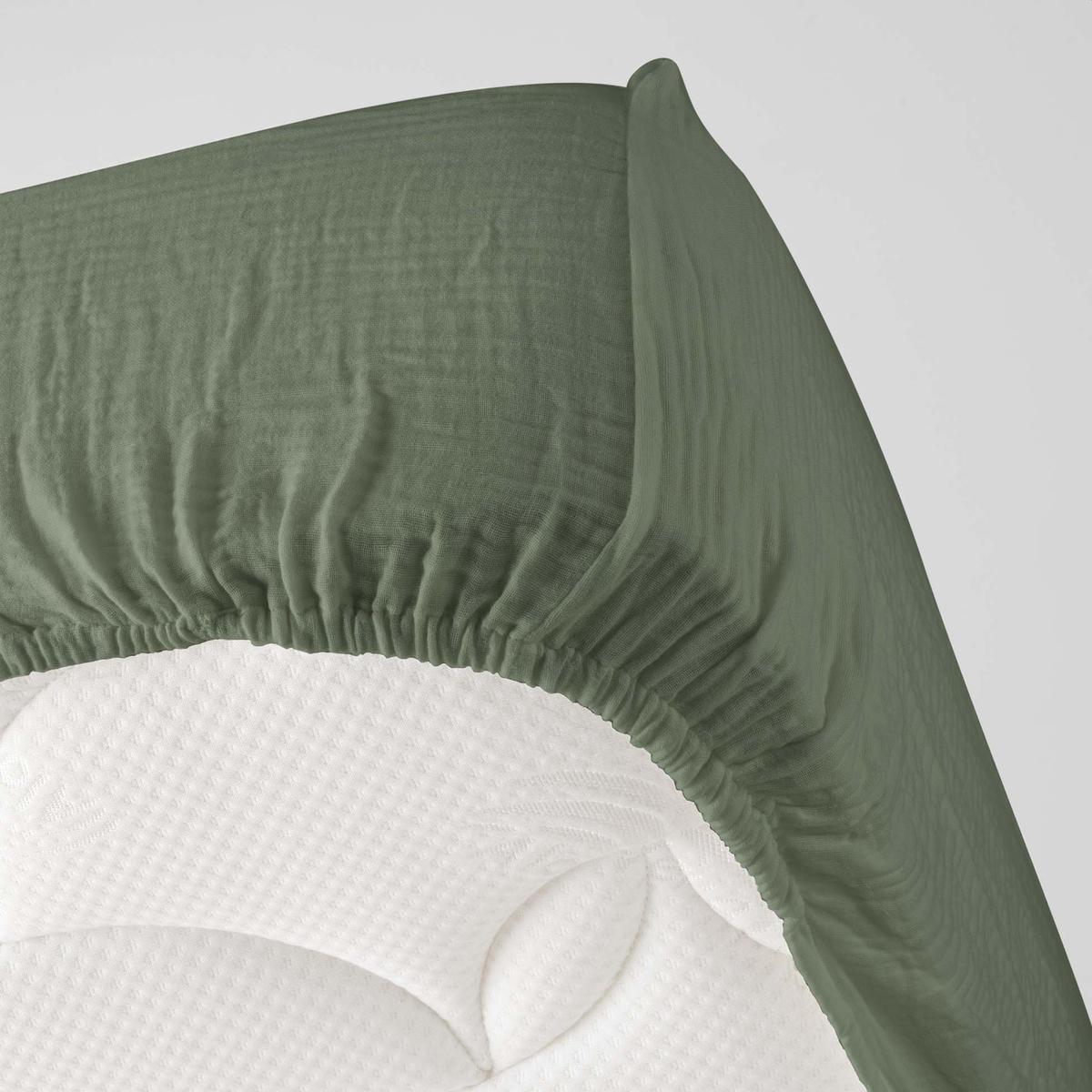 3574386448277 - Douceur D Interieur - Drap housse gaz kaki 2 personnes