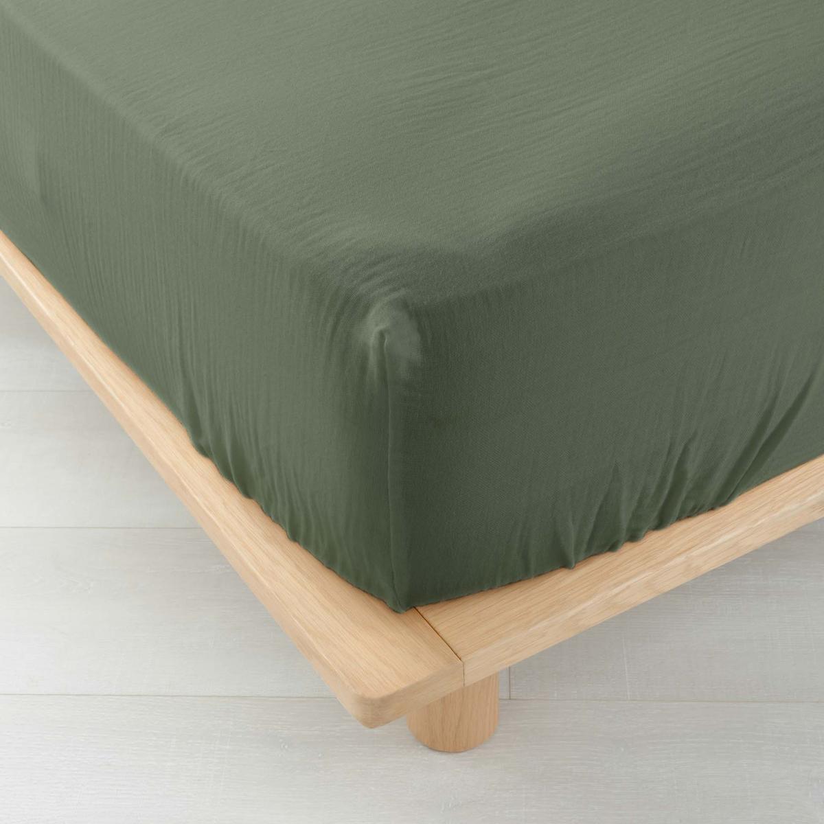 3574386448277 - Douceur D Interieur - Drap housse gaz kaki 2 personnes