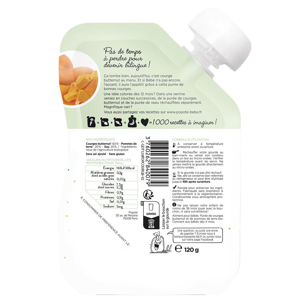 3760262840079 - Popote - Courge Butternut Bio Gourde Bébé Dès 4/6 mois