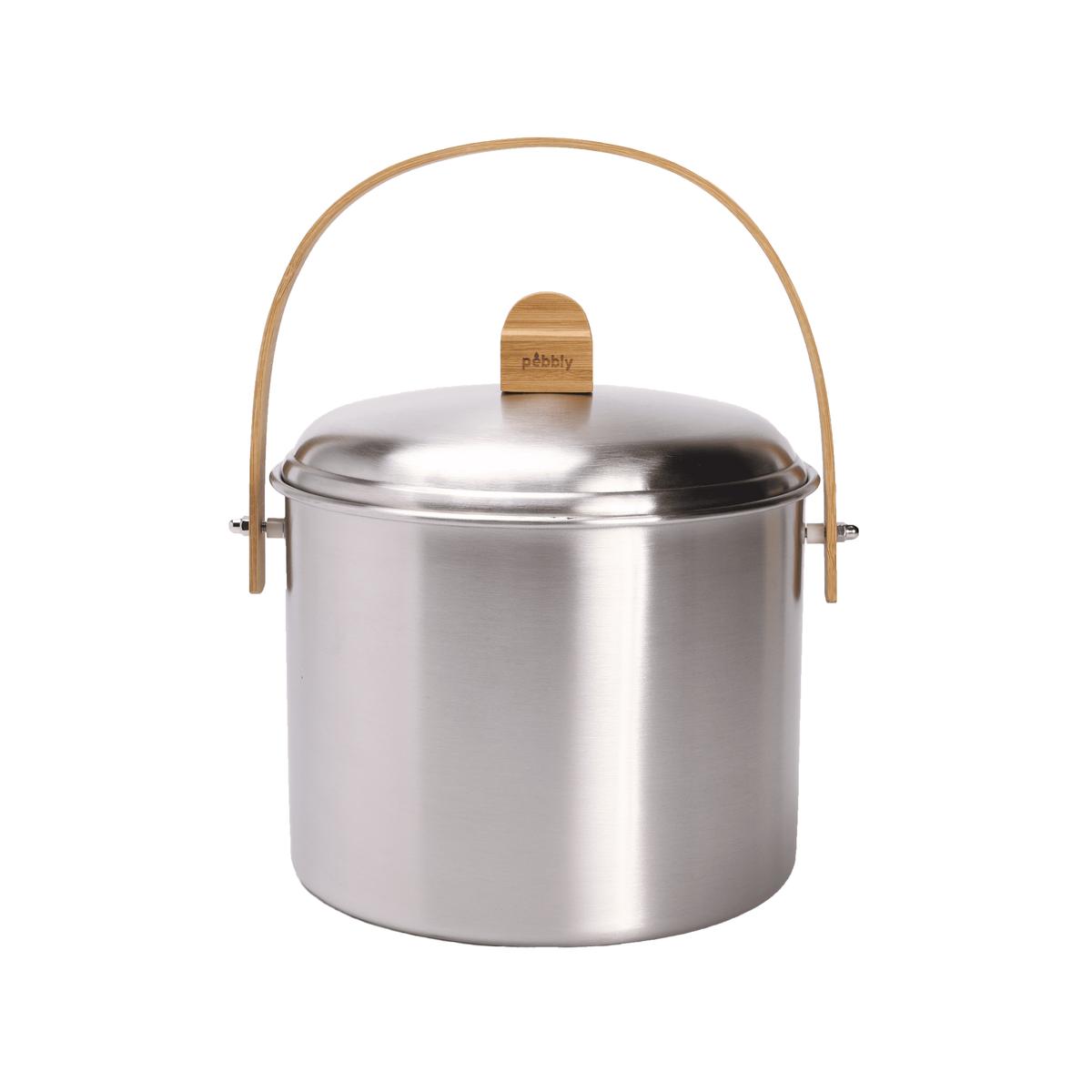 3760132816579 - Pebbly - Seau à compost d'intérieur 7 L - inox/bambou