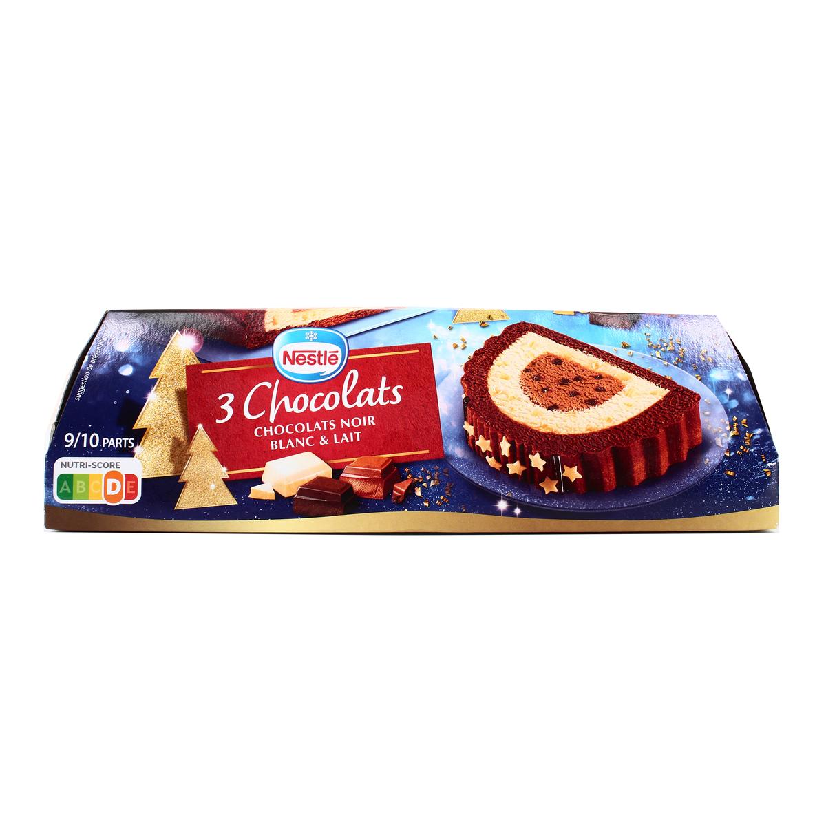 3274664220280 - Nestlé - Bûche glacée aux 3 chocolats- Chocolat noir, chocolat blanc, chocolat au lait et petits éclats