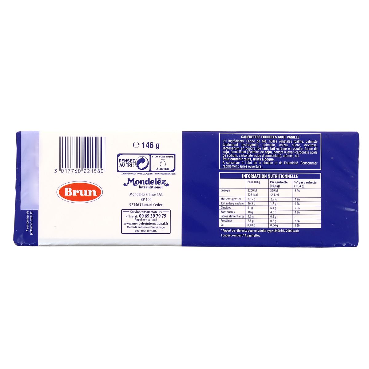 3017760221580 - Brun - Gaufrettes saveur vanille (x14)