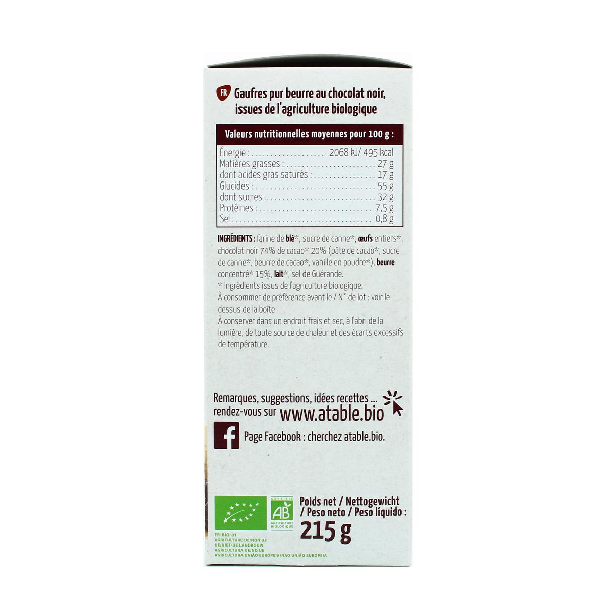 3760099537180 - A Table - Gaufres chocolat noir bio x8