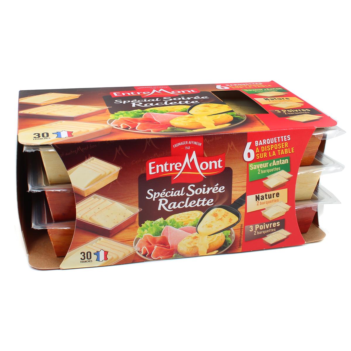 3123931281281 - Entremont - Assortiment raclette, nature, antan, 3 poivres