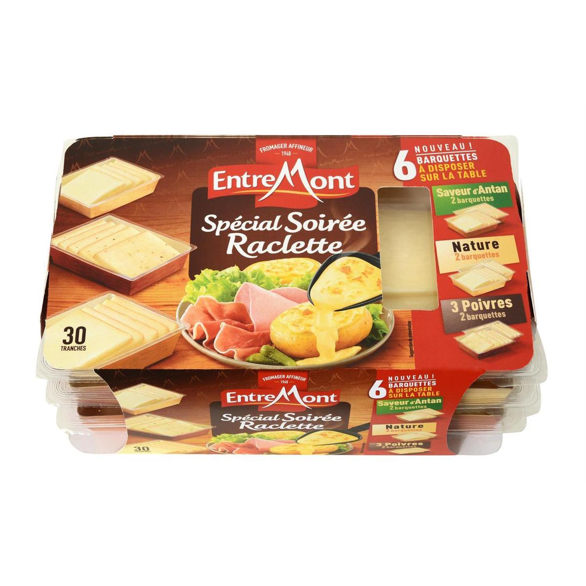 3123931281281 - Entremont - Assortiment raclette, nature, antan, 3 poivres