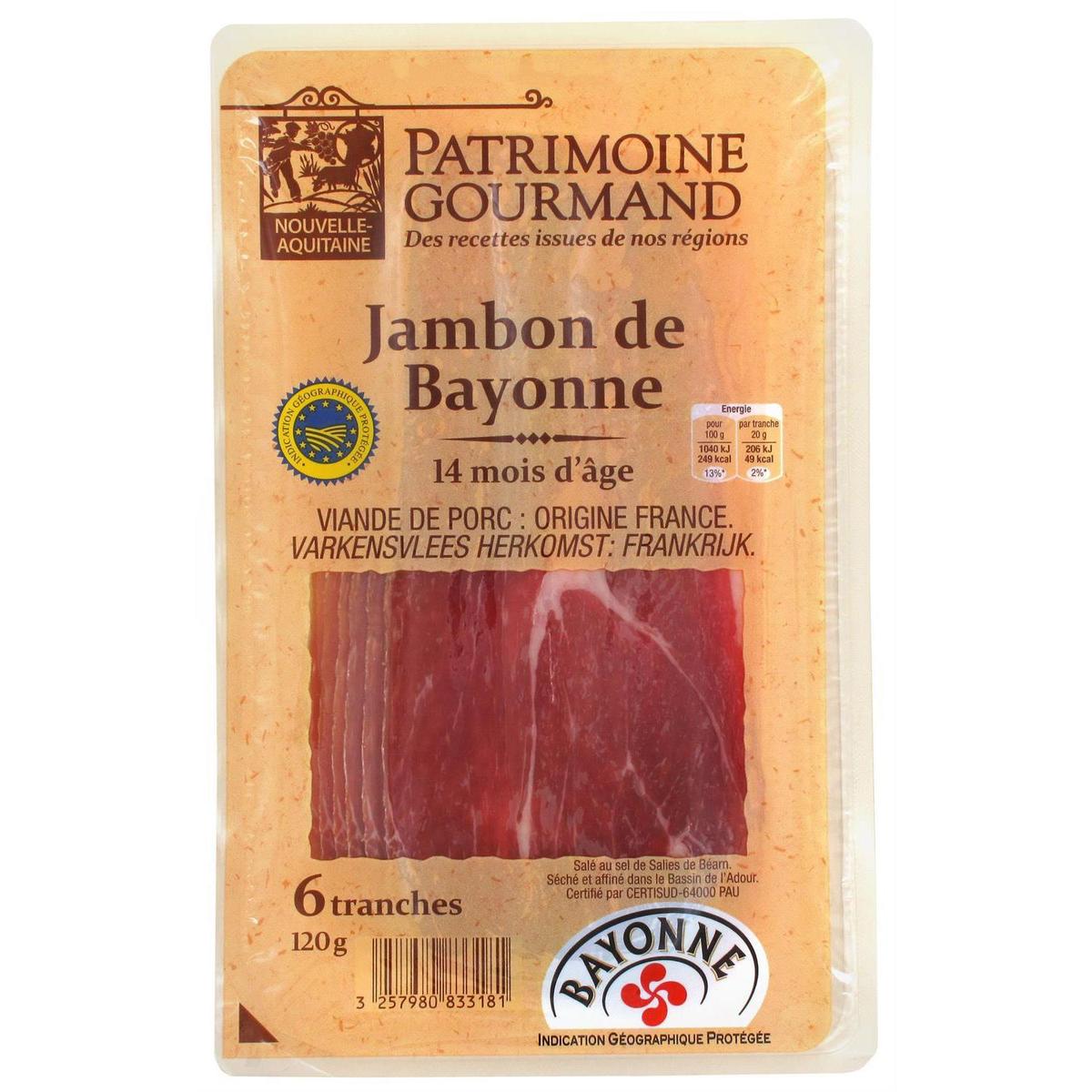 Acheter Patrimoine Gourmand Jambon de Bayonne IGP, 120g, 6 tranches