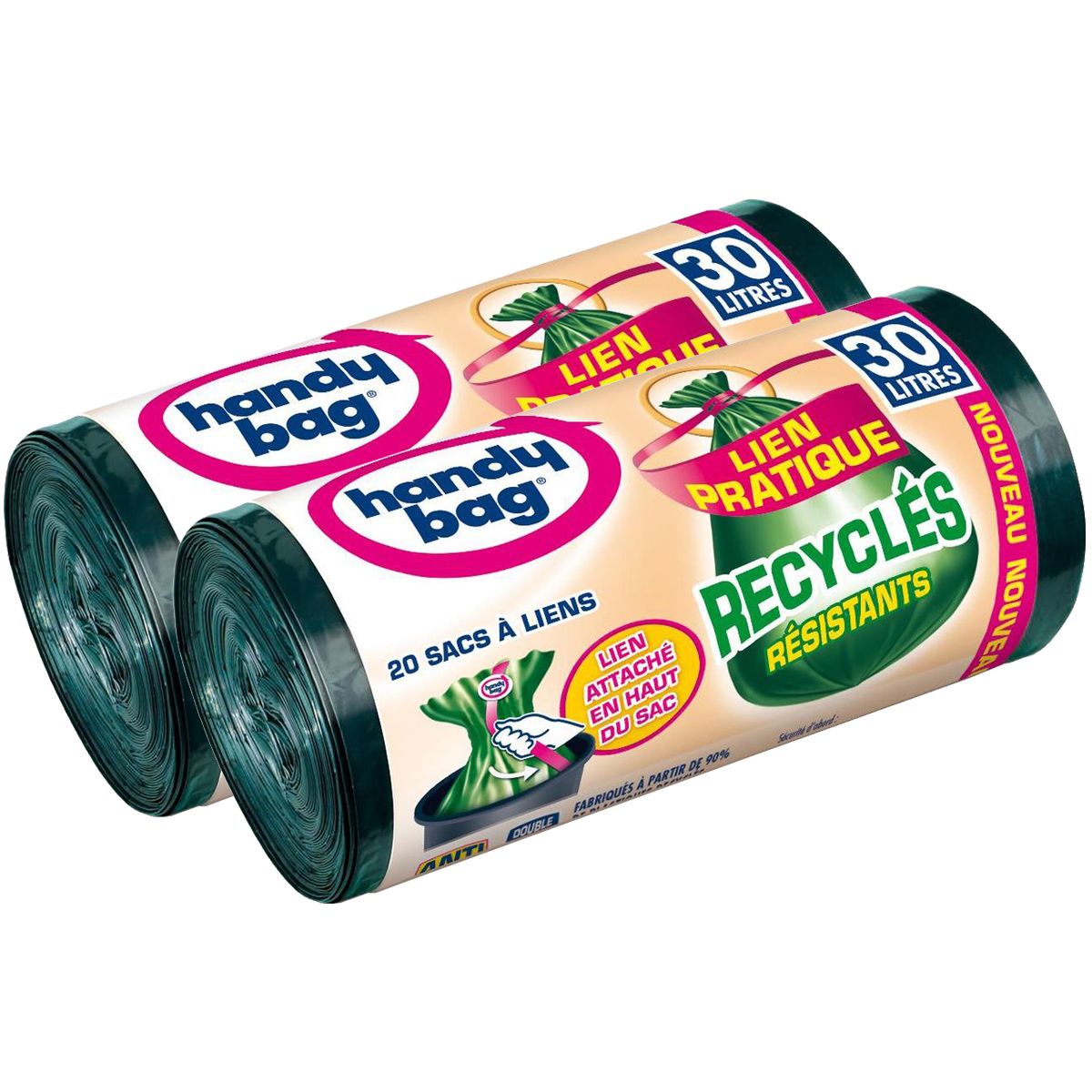 2050000314681 - Handy Bag - Sacs poubelle 30L recyclés double épaisseur à liens