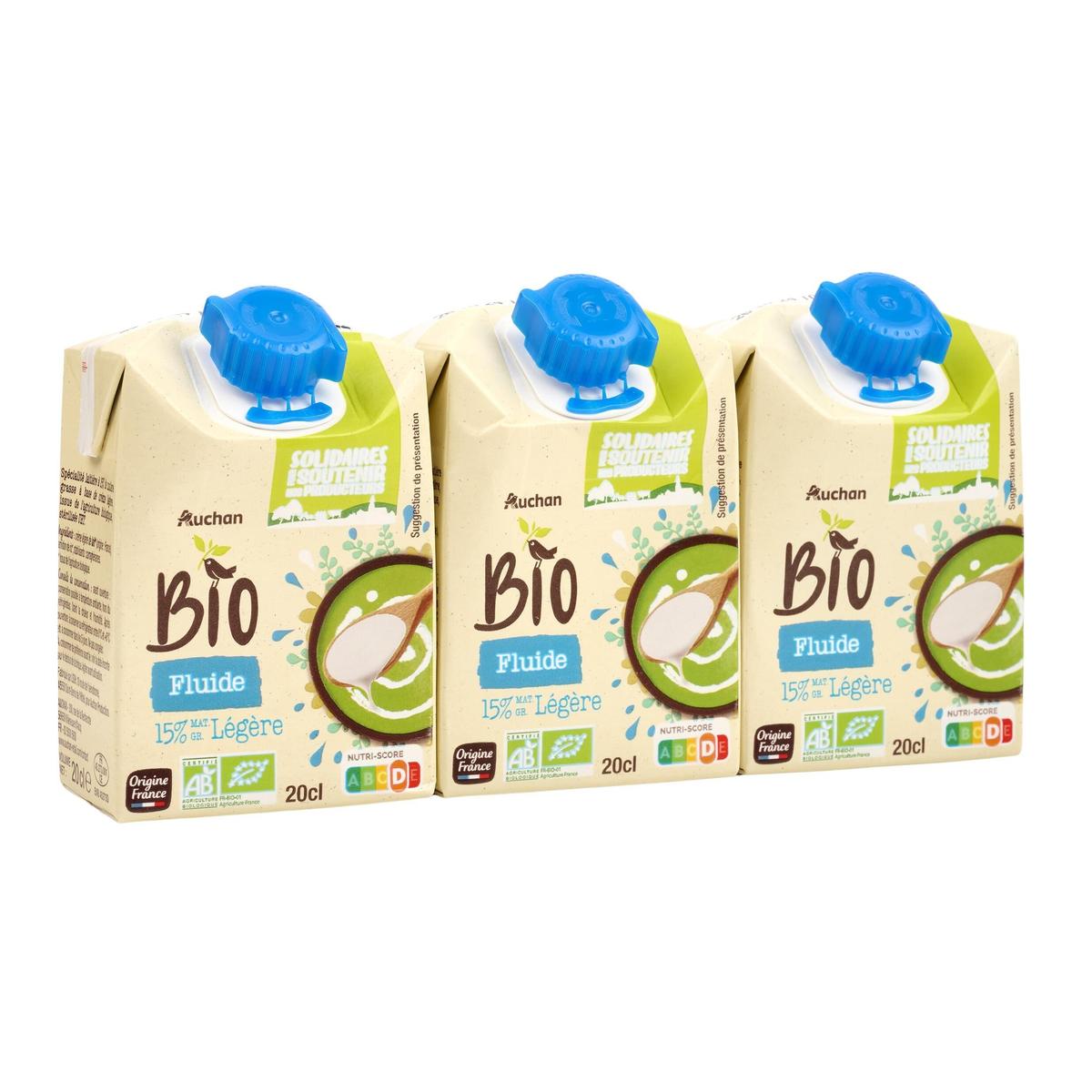 3596710483983 - Auchan BIO - Crème fluide légère bio 15%mg UHT