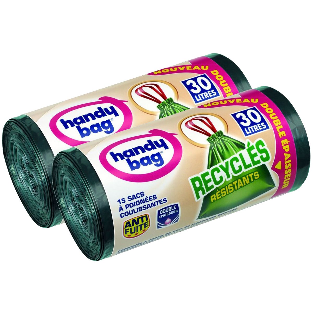 2050000314483 - Handy Bag - Sacs poubelle 30L recyclés poignées coulissantes