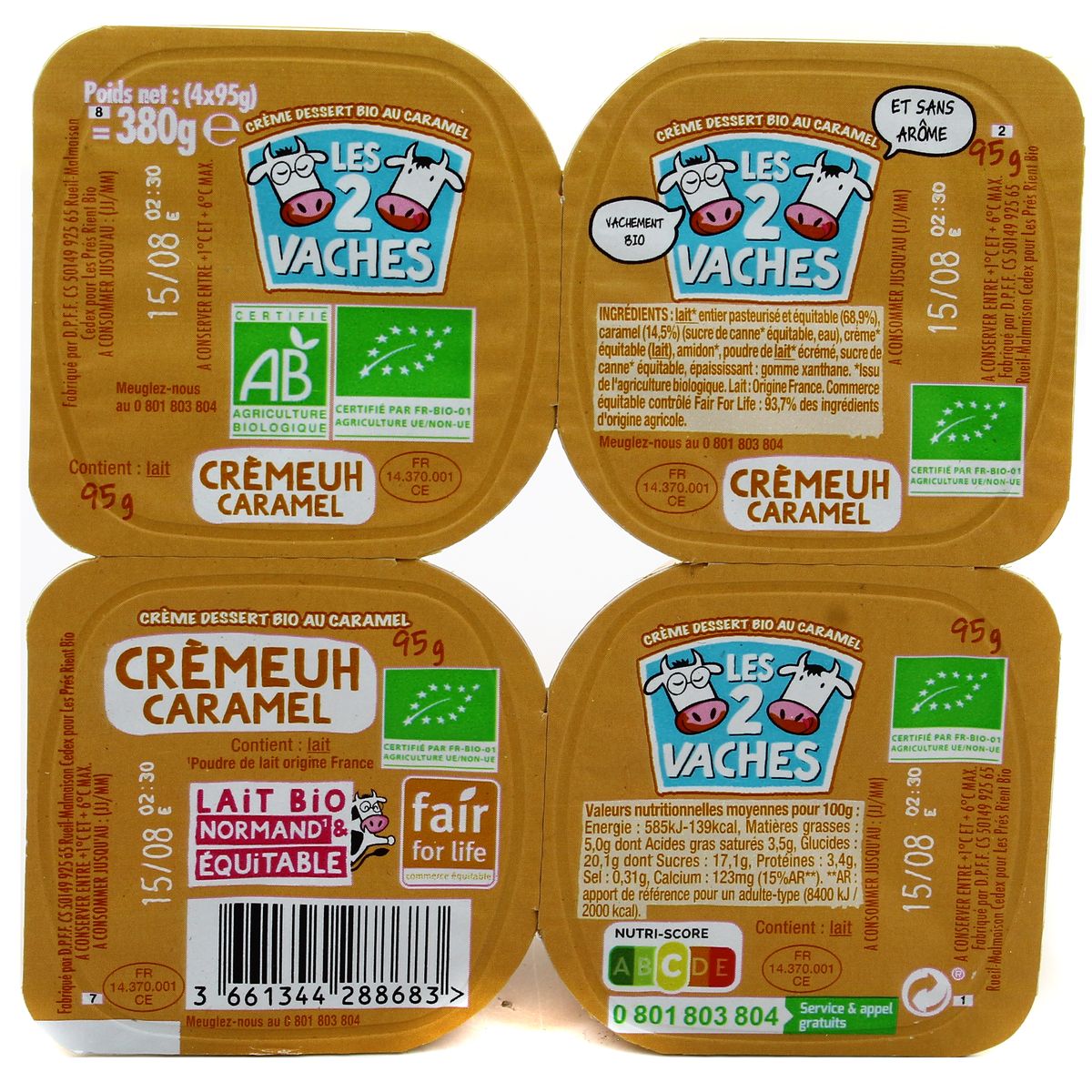 3661344288683 - Les 2 Vaches - Crème dessert caramel Bio