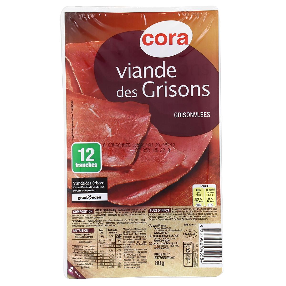 Livraison A Domicile Cora Viande Des Grisons 80g 12 Tranches