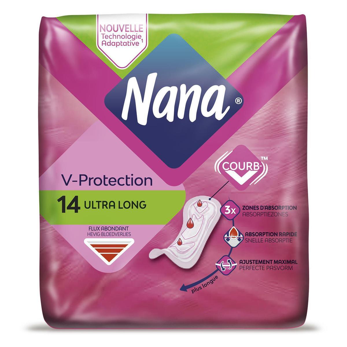 Serviettes hygiéniques Nana Ultra Goodnight Large pour flux très abondants