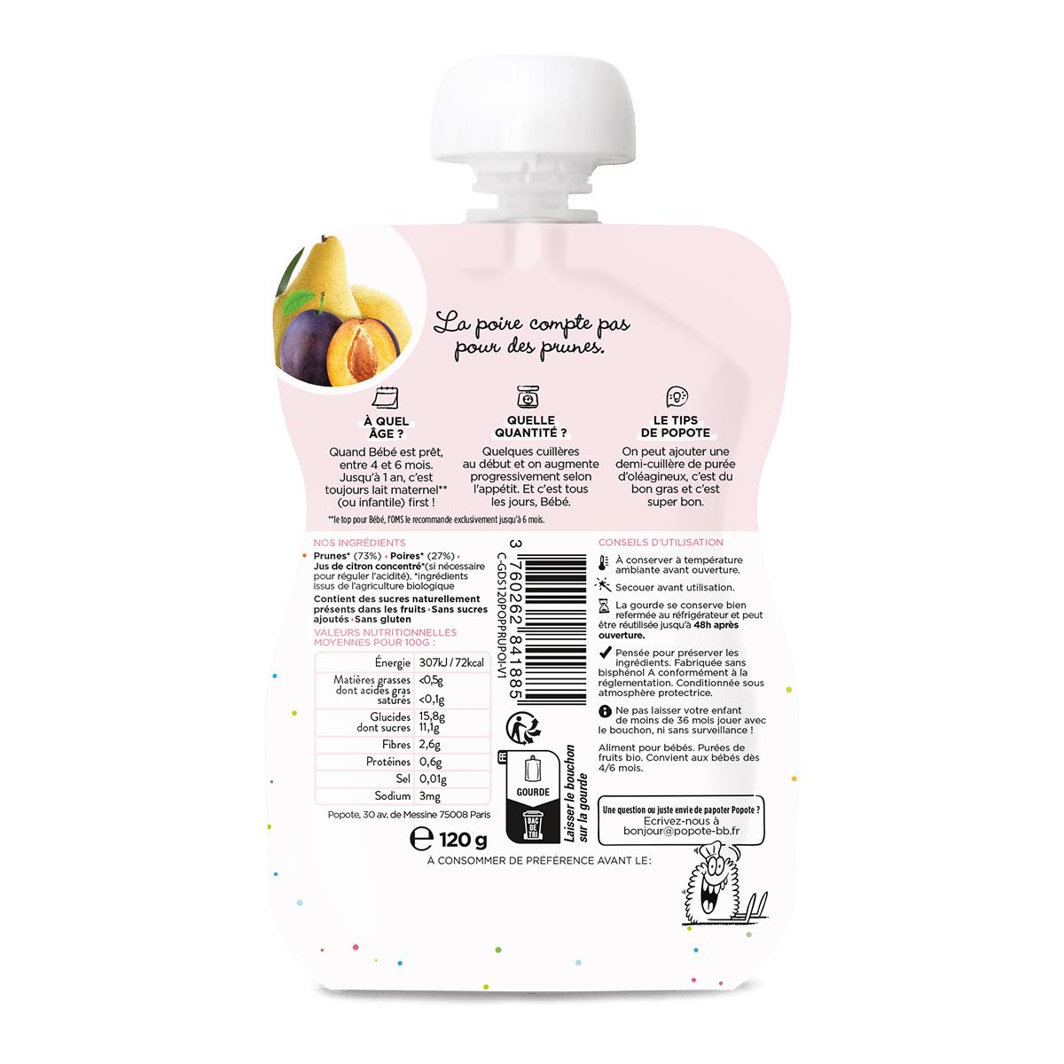 3760262841885 - Popote - Prunes Poire Bio Gourde Bébé Dès 4/6 mois