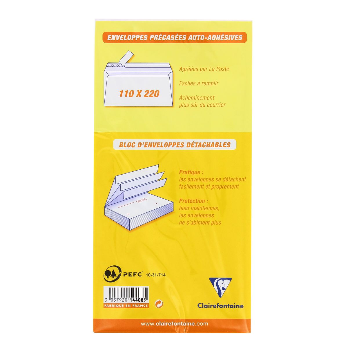 3037920144085 - Clairefontaine - 50 Enveloppes précasées auto-adhésivesen bloc