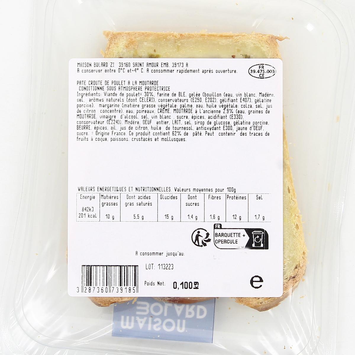 3287360739185 - Maison Bolard - Pâté en Croute Poulet Moutarde, 100g