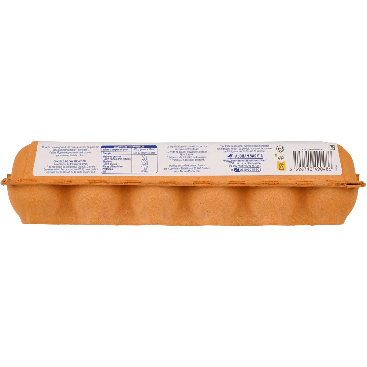 3596710490486 - Auchan - Oeufs de poules élevées en plein air sans antibiotique