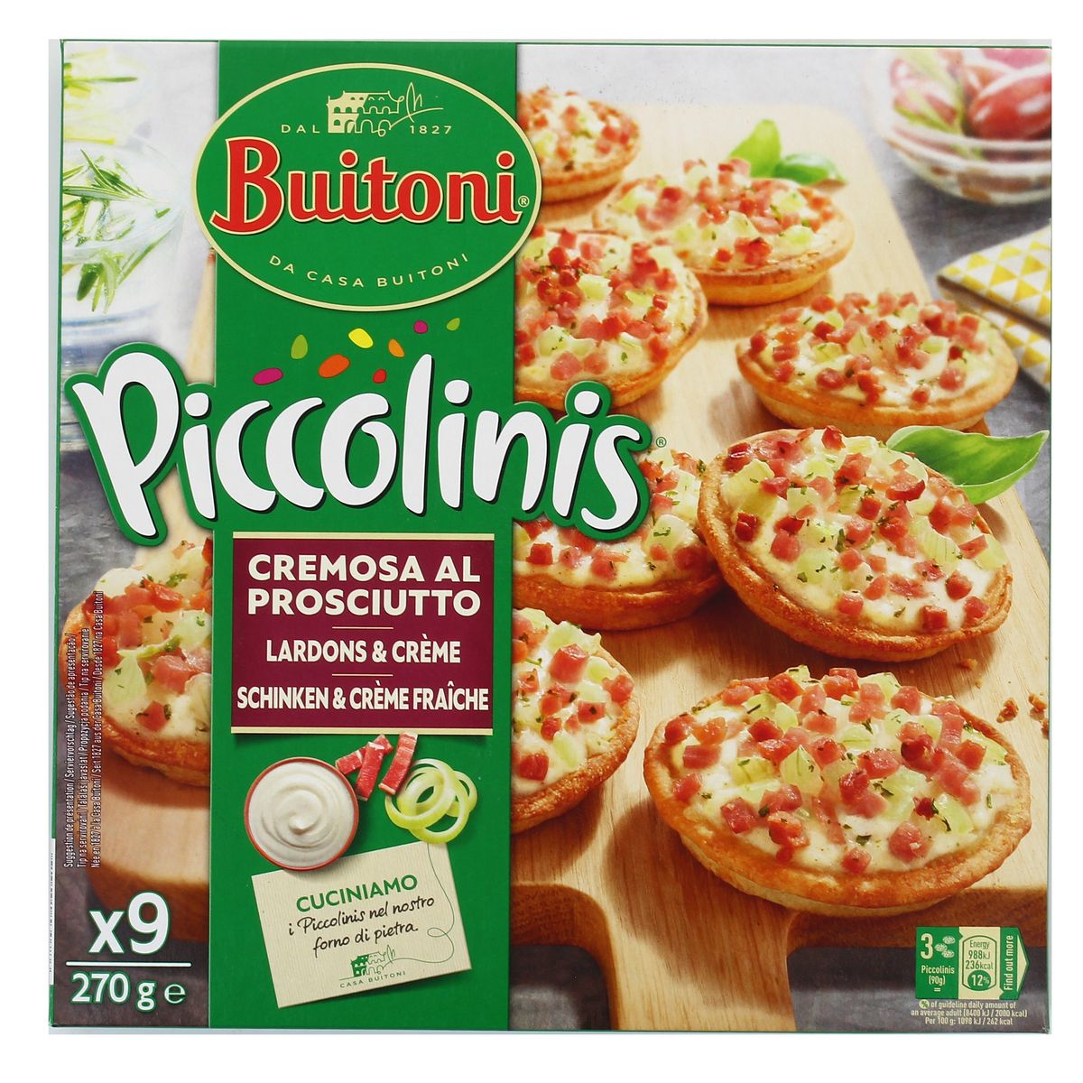 Buitoni Piccolinis 9 Mini pizzas Cremosa al Prosciutto Lardons et