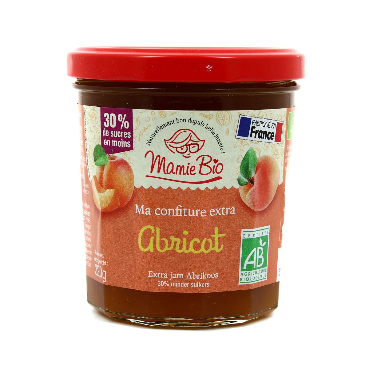 Mamie Bio Confiture extra Abricot bio, au sucre de canne Equitable