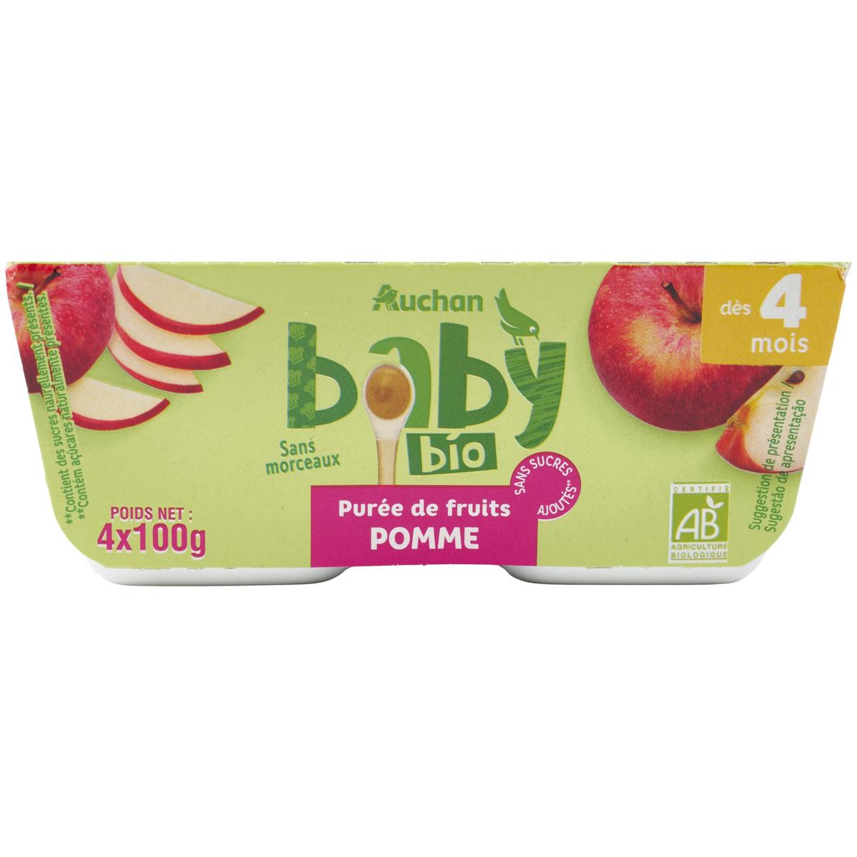 3596710475186 - Auchan Baby Bio - Dessert pomme bio Coupelle Bébé dès 4 mois