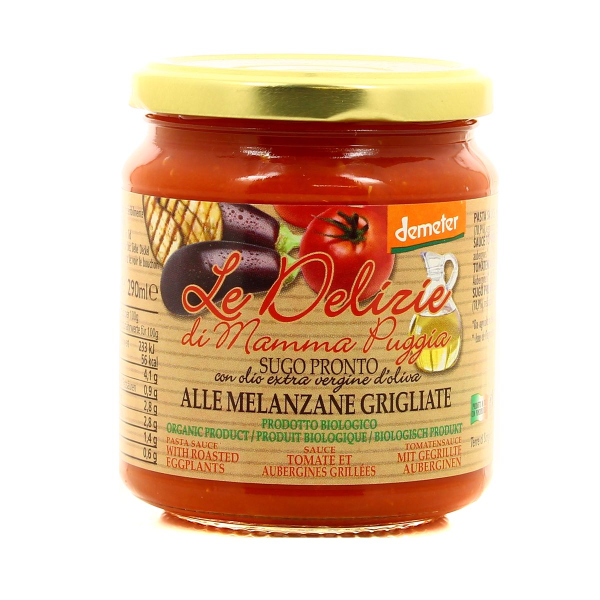 8021115290287 - Le Delizie Di Mamma Puggia - Sauce Tomate et aubergines grillées, bio Demeter