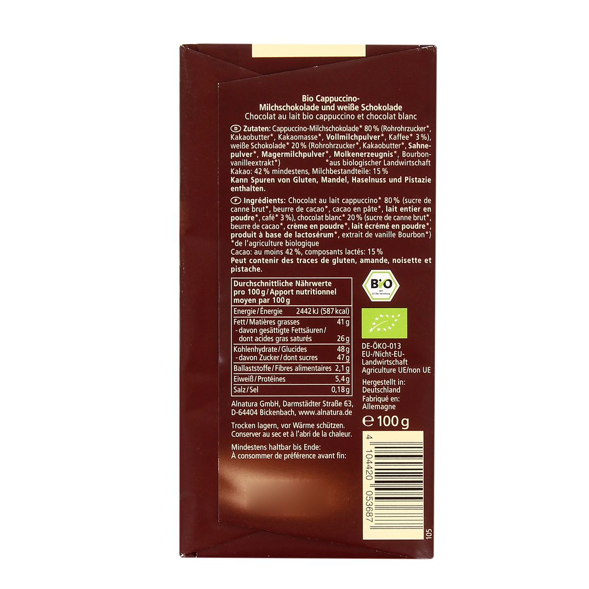 4104420053687 - Alnatura - Chocolat Cappuccino bio