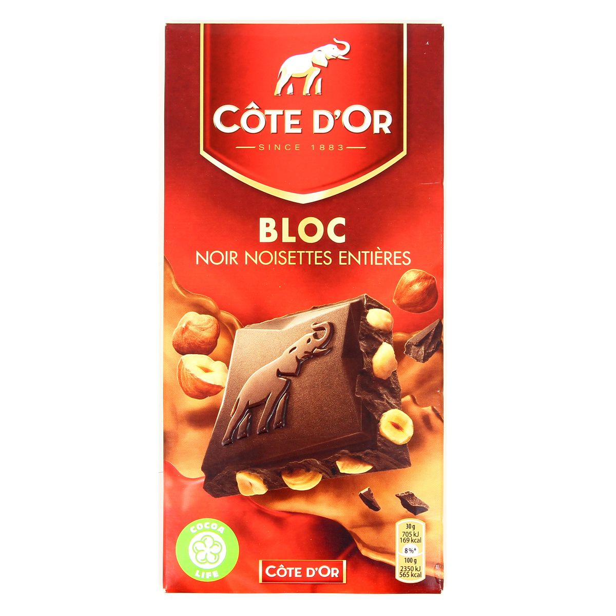 COTE D'OR Carrés de chocolat noir aux noisettes entières 10 pièces 200g pas  cher 