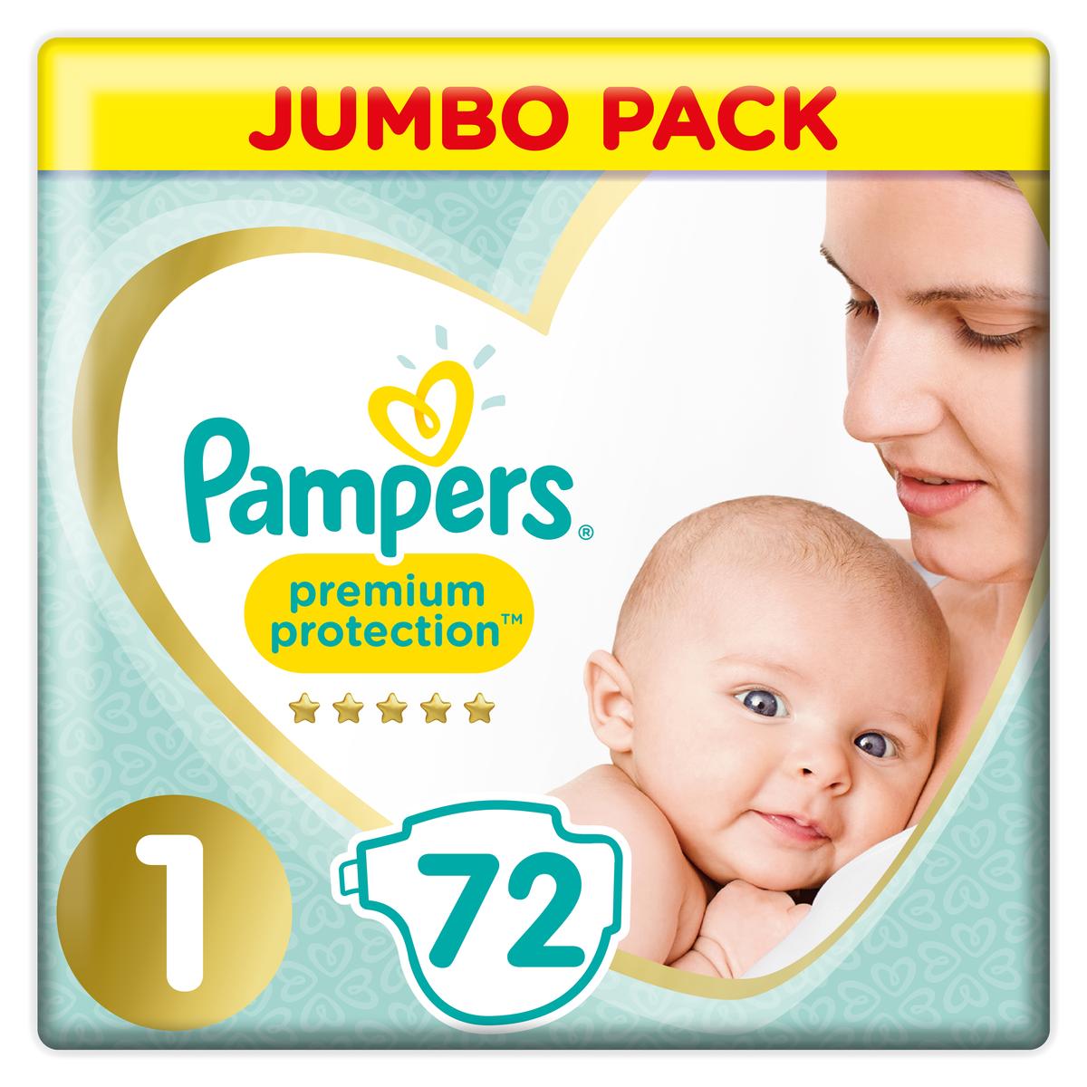 Pampers Premium Protection Couches T1 2 5kg Jumbo Pack 72 Couches