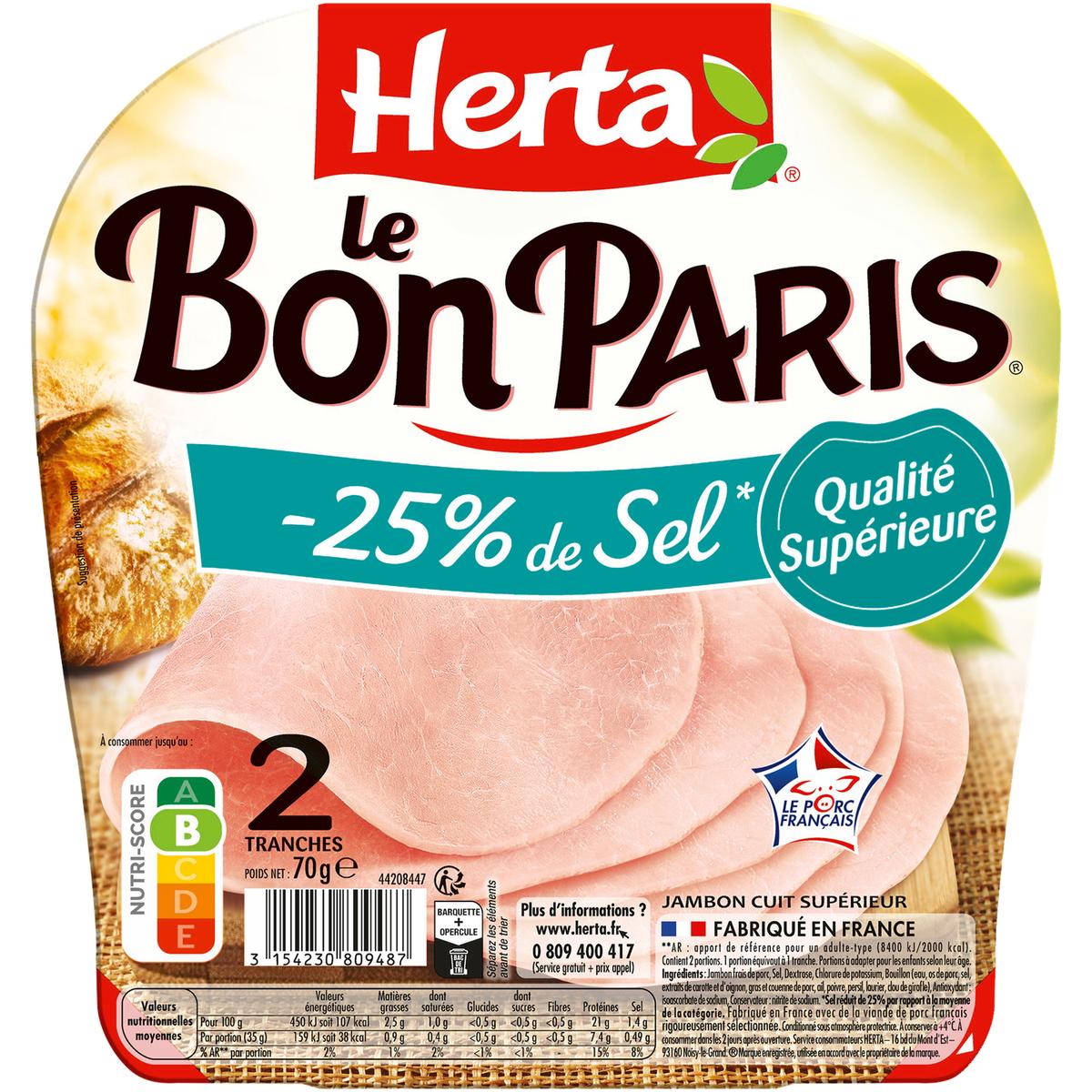 3154230809487 - Herta - Jambon Le Bon Paris, Taux de Sel Réduit - 25%*