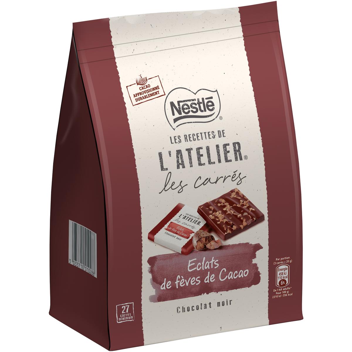 Nestlé Les Recettes de l'Atelier Carrés de chocolat noir aux éclats de  fèves de cacao