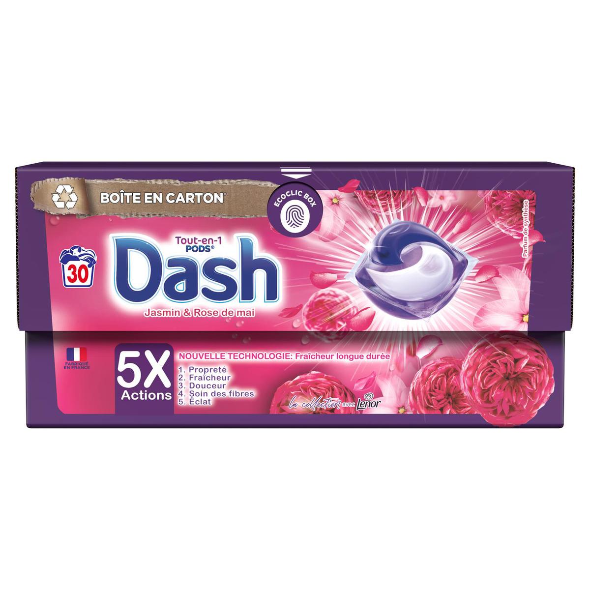 Dash Lessive Capsule Tout-En-1 Pods Jasmin & Rose De Mai, 30 capsules