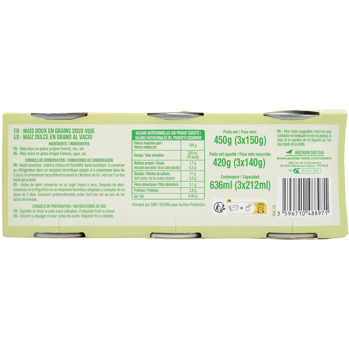 3596710488988 - Auchan - Maïs sans résidu de pesticides