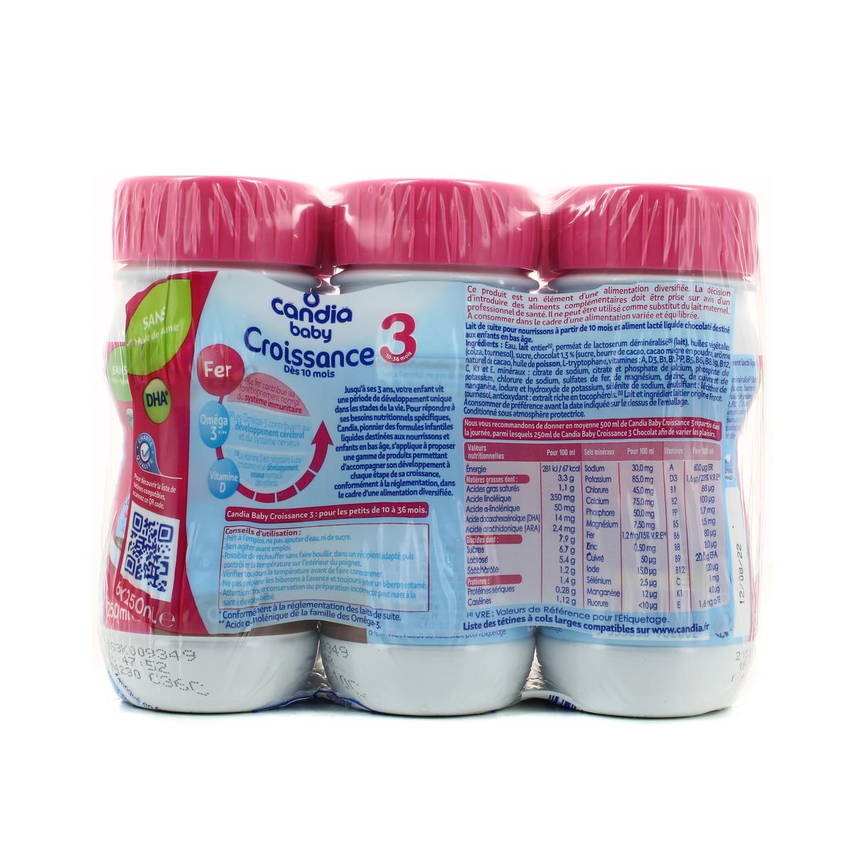 CANDIA Baby 3 lait de croissance liquide dès 12 mois 6x1l pas cher 